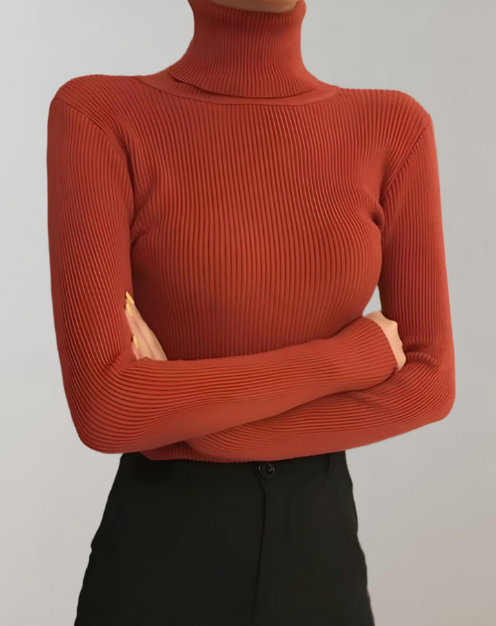 Amber - Lässiger, schmal geschnittener Pullover mit Rollkragen und in Uni-Farbe